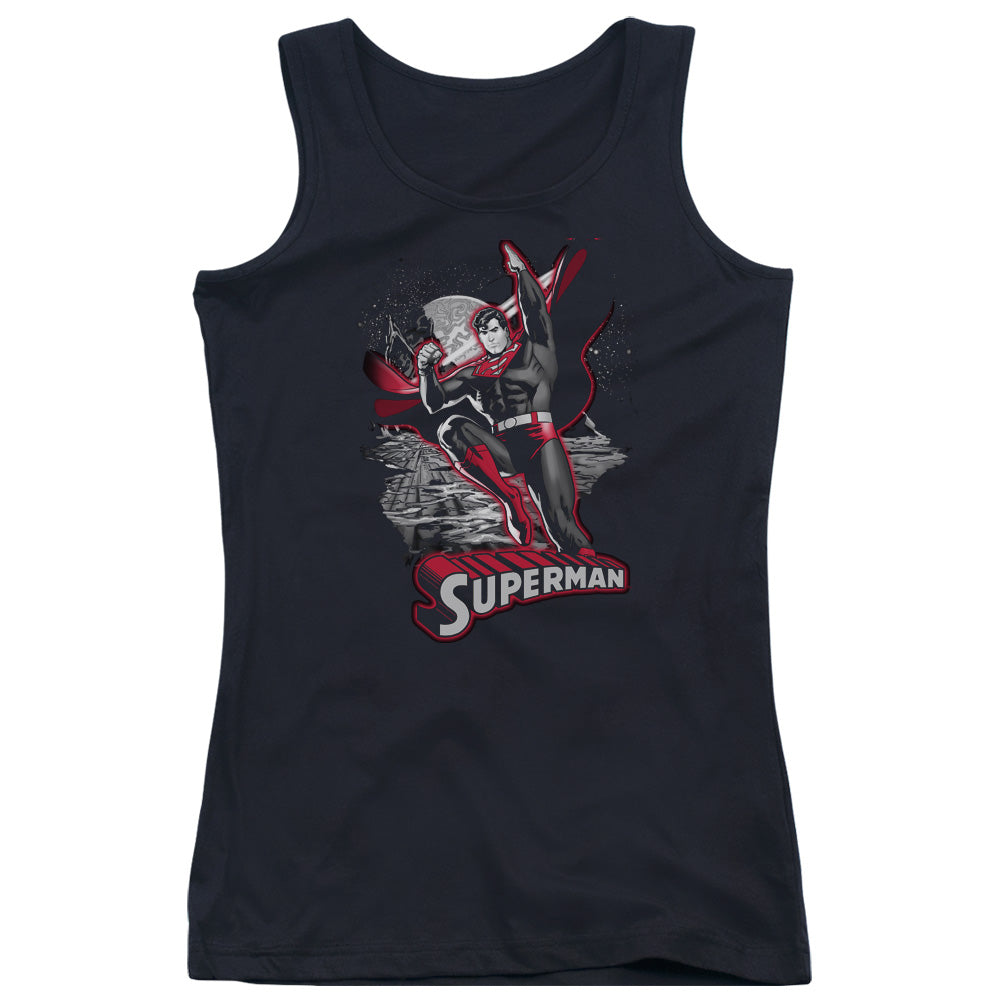 Justice League Superman Red & Gray Womens Tank Top Shirt Black