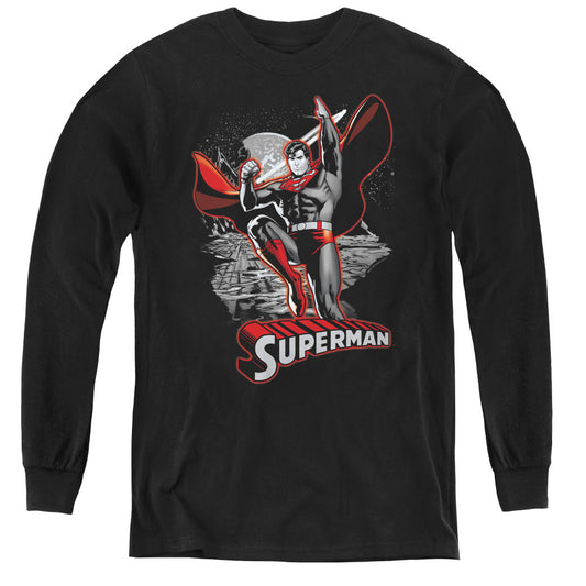 Justice League Superman Red & Gray Long Sleeve Kids Youth T Shirt Black