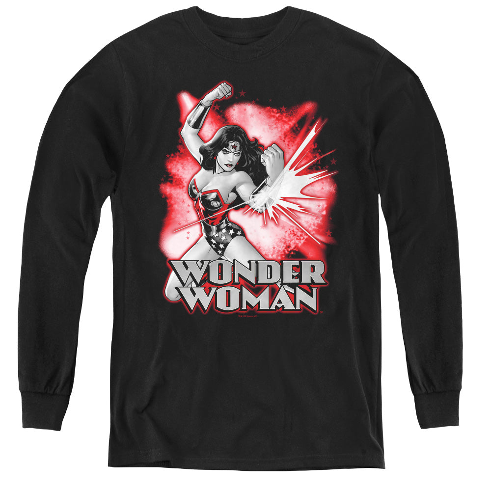 Justice League Wonder Woman Red & Gray Long Sleeve Kids Youth T Shirt Black