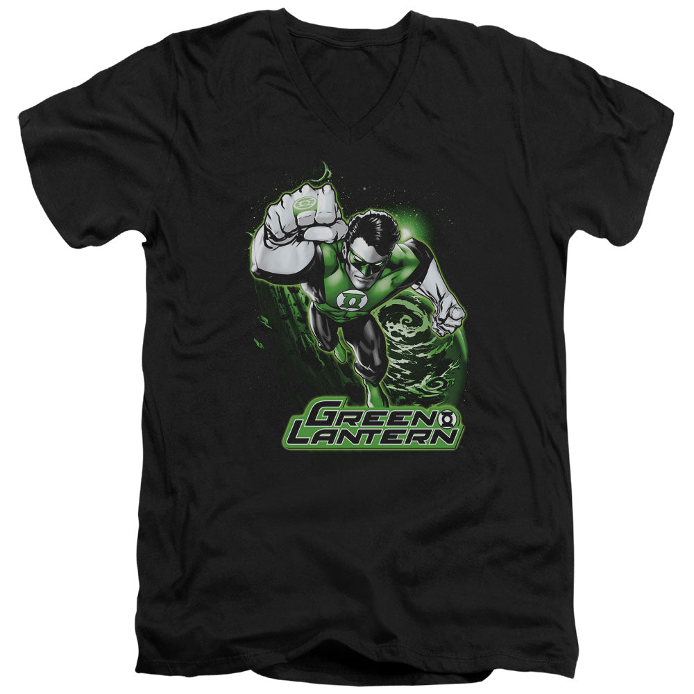 Justice League Green Lantern Green & Gray Mens Slim Fit V-Neck T Shirt Black
