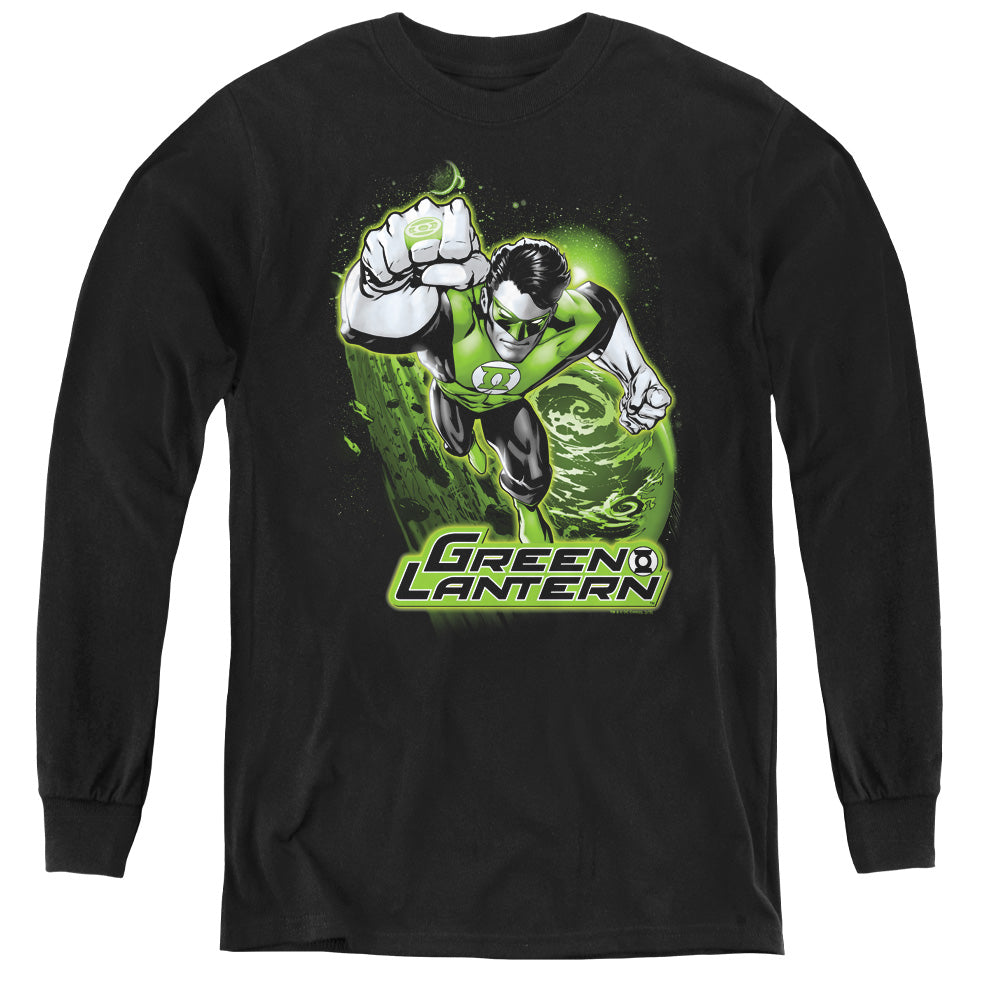 Justice League Green Lantern Green & Gray Long Sleeve Kids Youth T Shirt Black