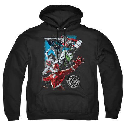 Justice League Of America Galactic Attack Mens Hoodie Black Officially Licensed