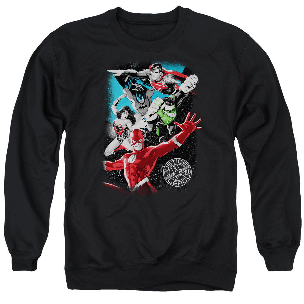 Justice League Galactic Attack Mens Crewneck Sweatshirt Black
