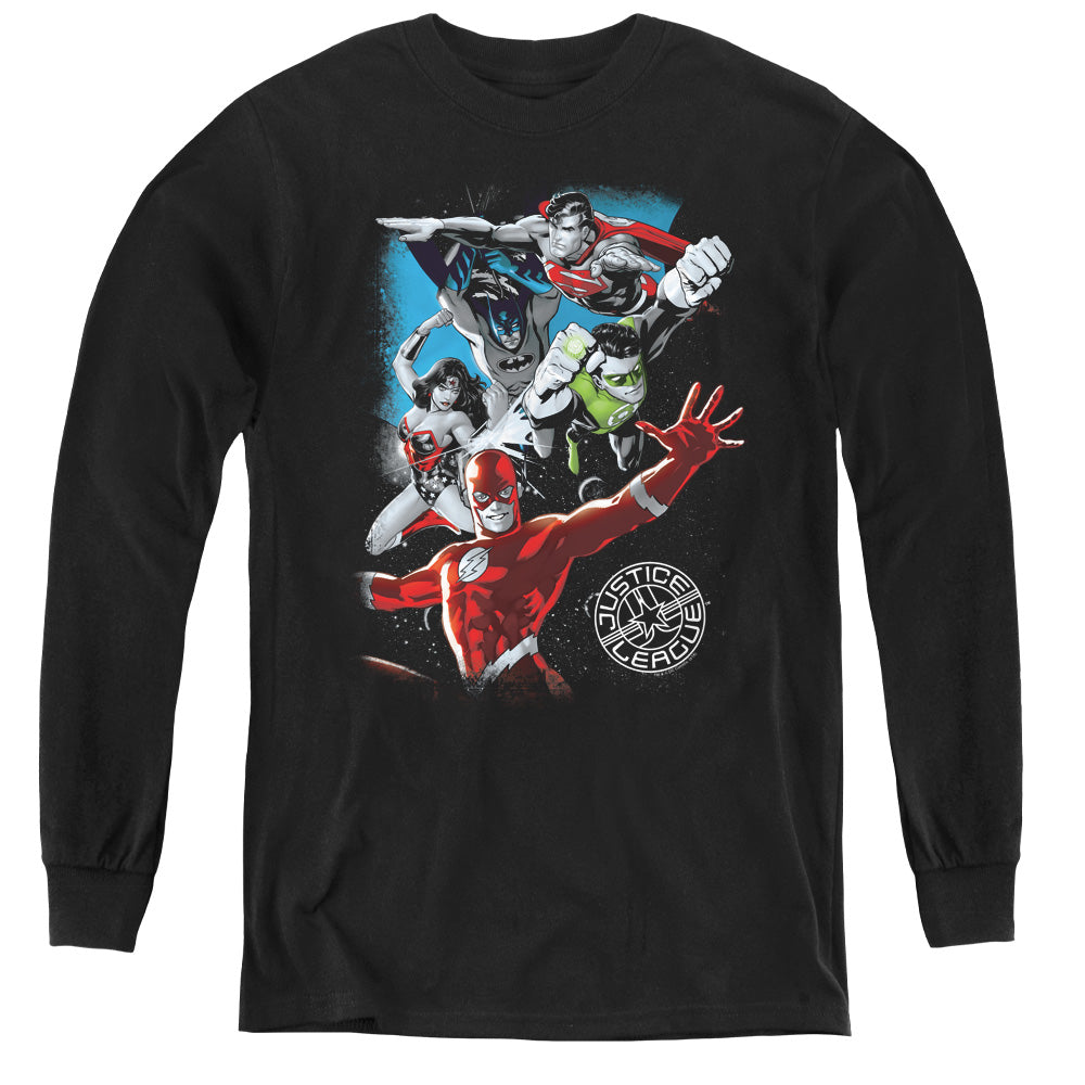 Justice League Galactic Attack Long Sleeve Kids Youth T Shirt Black