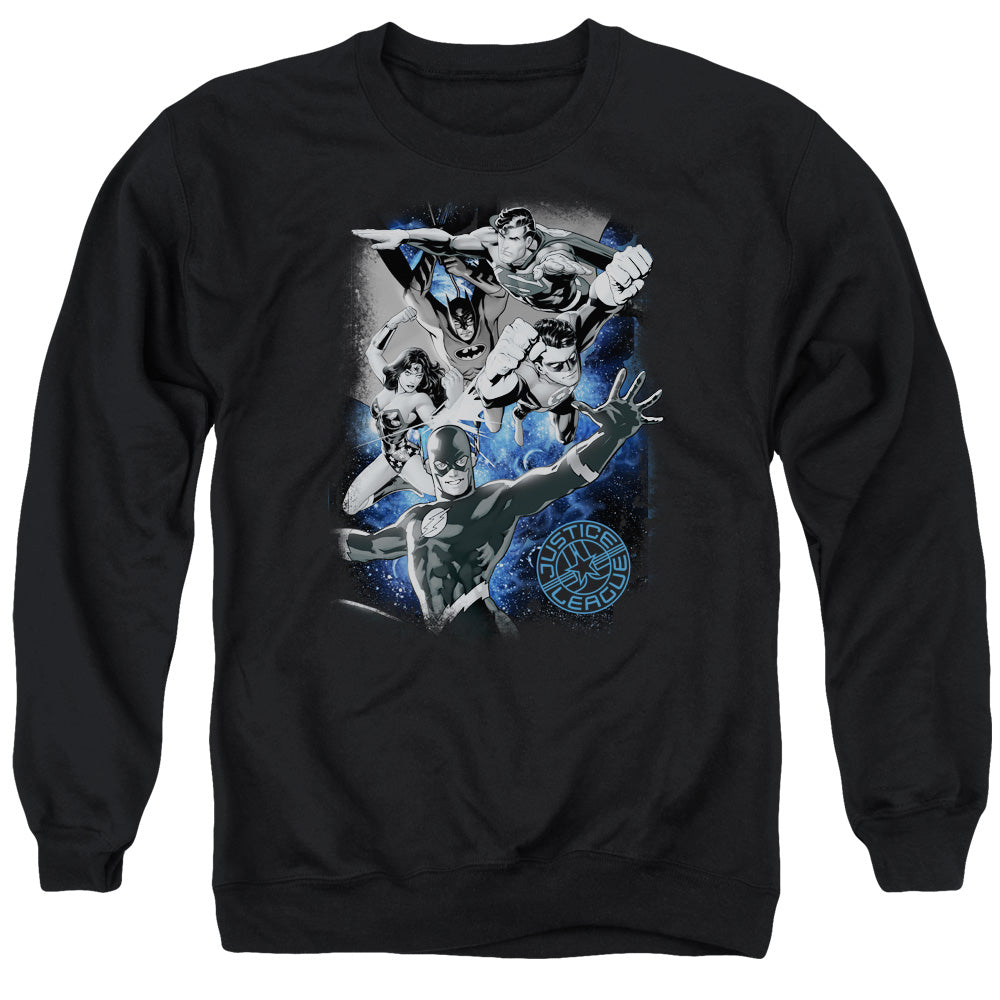 Justice League Galactic Attack Nebula Mens Crewneck Sweatshirt Black