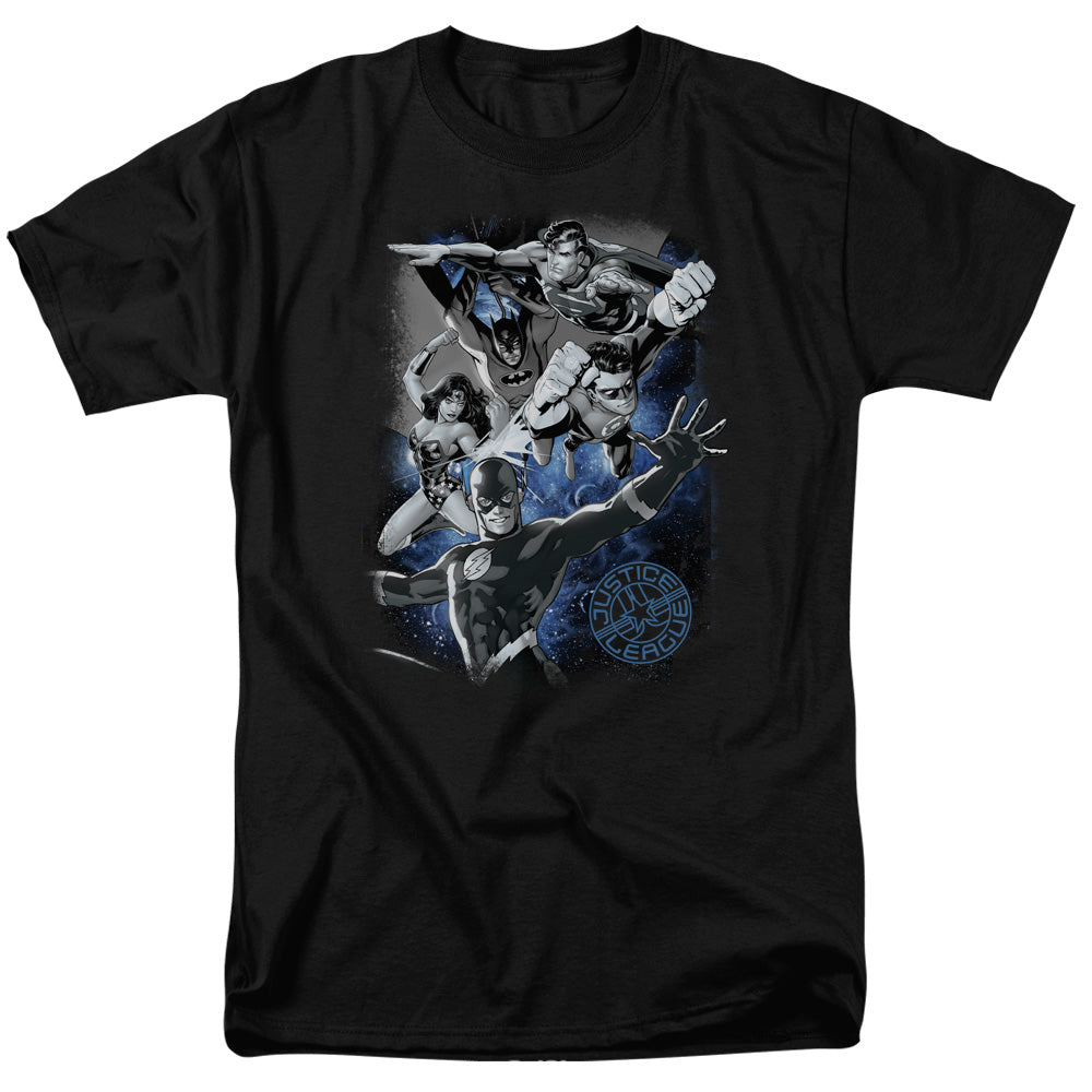 Justice League Galactic Attack Nebula Mens T Shirt Black