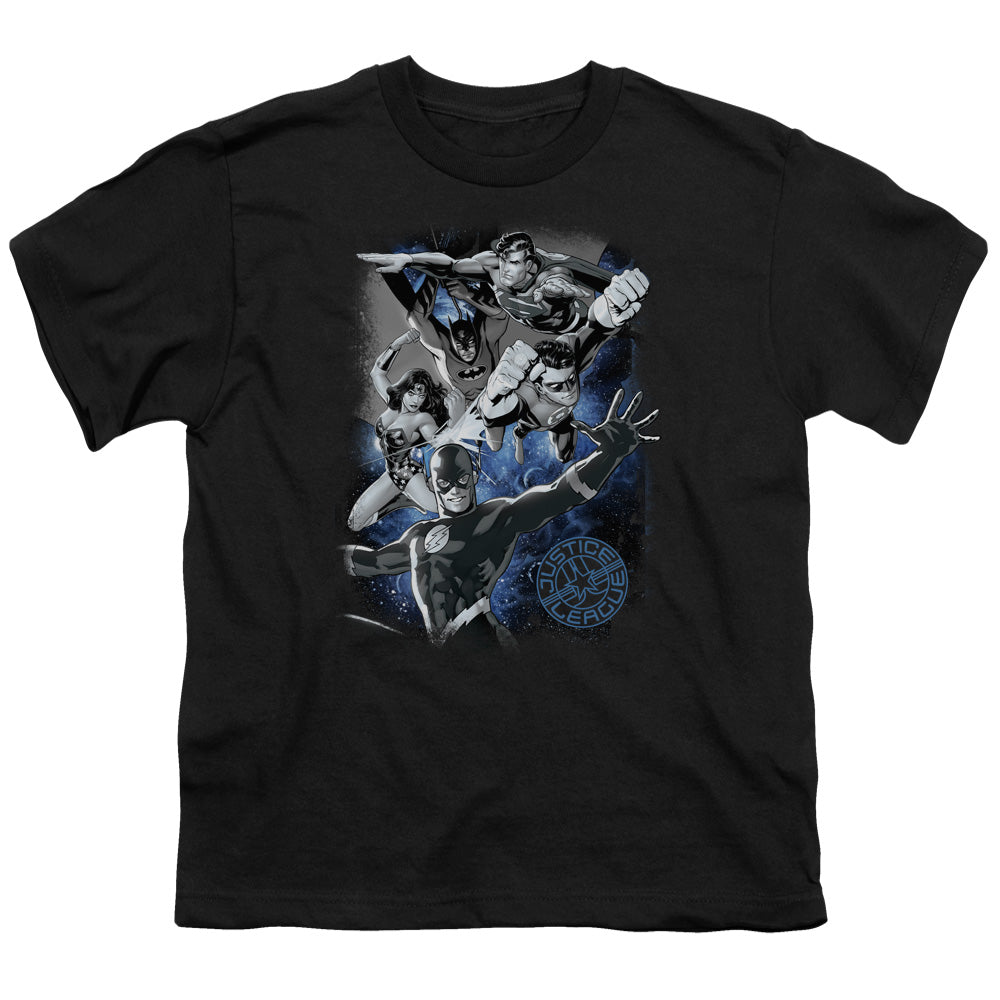Justice League Galactic Attack Nebula Kids Youth T Shirt Black