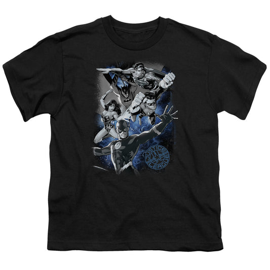 Justice League Galactic Attack Nebula Kids Youth T Shirt Black