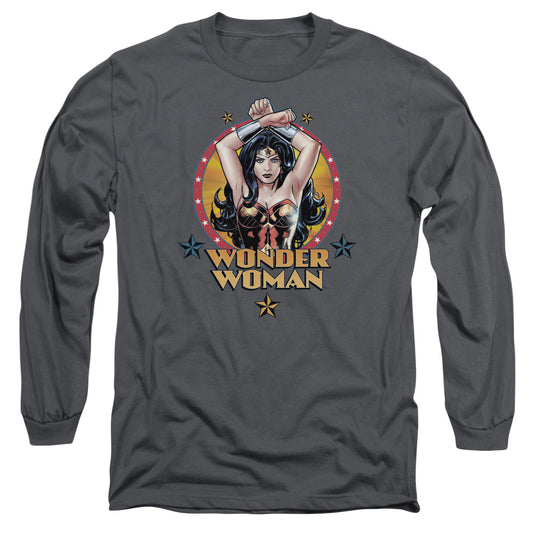 Justice League Powerful Woman Mens Long Sleeve Shirt Charcoal