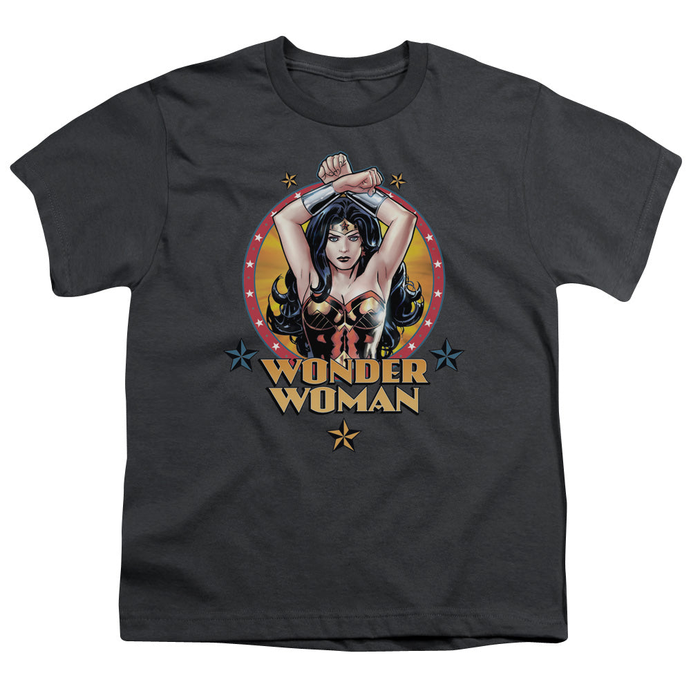 Justice League Powerful Woman Kids Youth T Shirt Charcoal