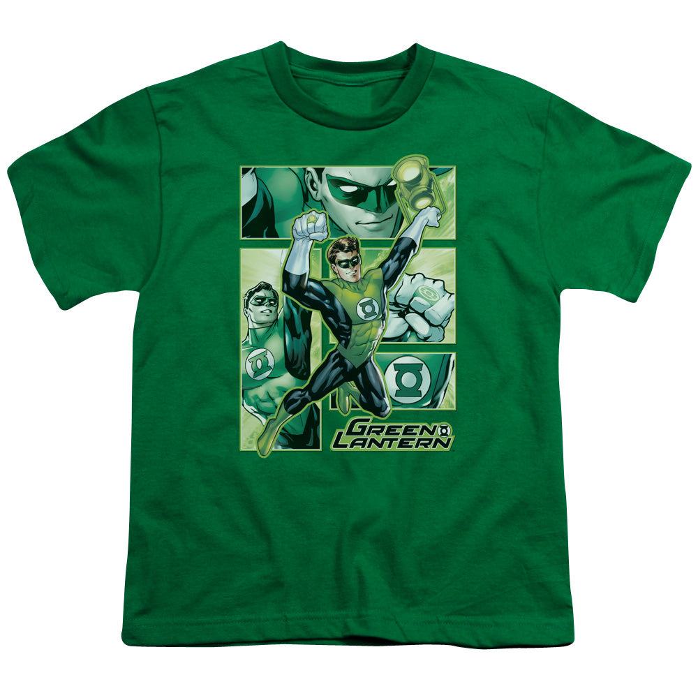 Justice League Green Lantern Panels Kids Youth T Shirt Kelly Green
