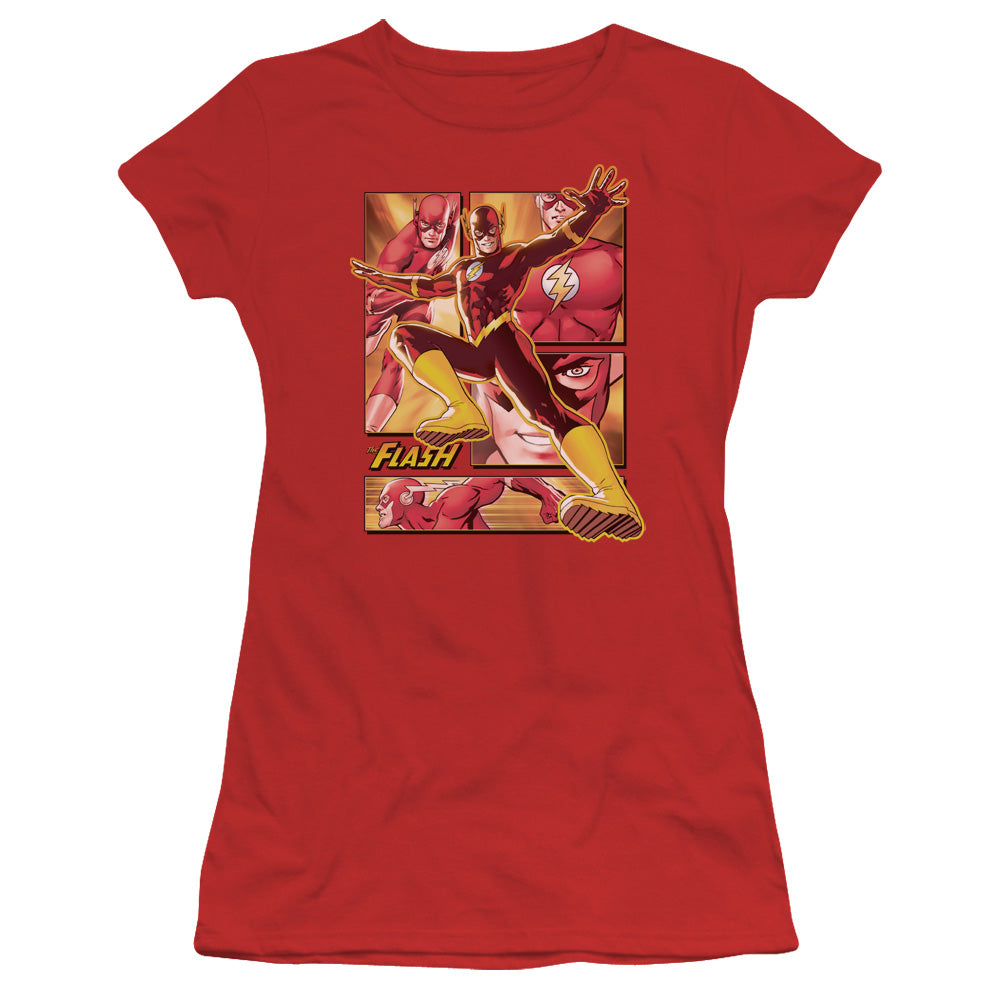 Justice League Flash Junior Sheer Cap Sleeve Womens T Shirt Red