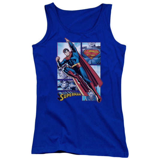 Justice League Superman Panels Womens Tank Top Shirt Royal Blue