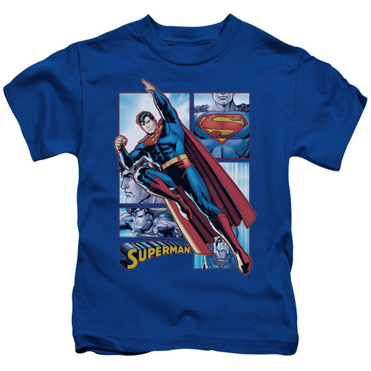 Justice League Superman Panels Juvenile Kids Youth T Shirt Royal Blue 