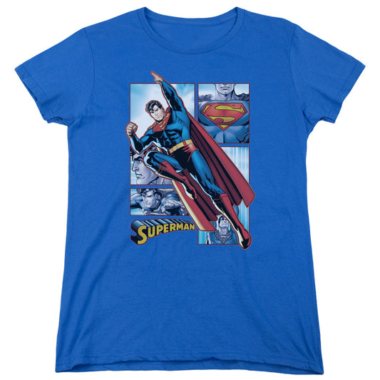 Justice League Superman Panels Womens T Shirt Royal Blue