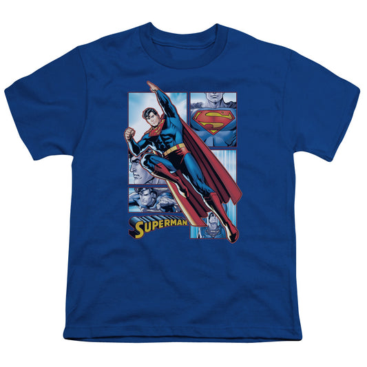 Justice League Superman Panels Kids Youth T Shirt Royal Blue