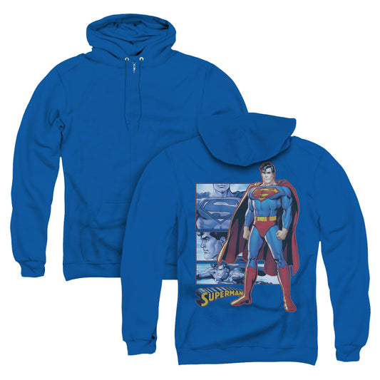 Justice League Superman Panels Back Print Zipper Mens Hoodie Royal Blue