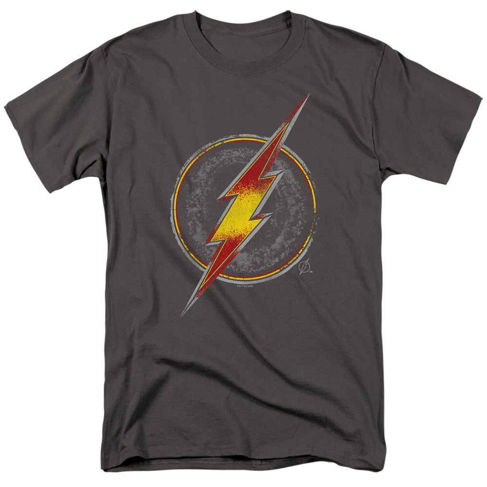 Justice League Flash Busted Logo Mens T Shirt Charcoal