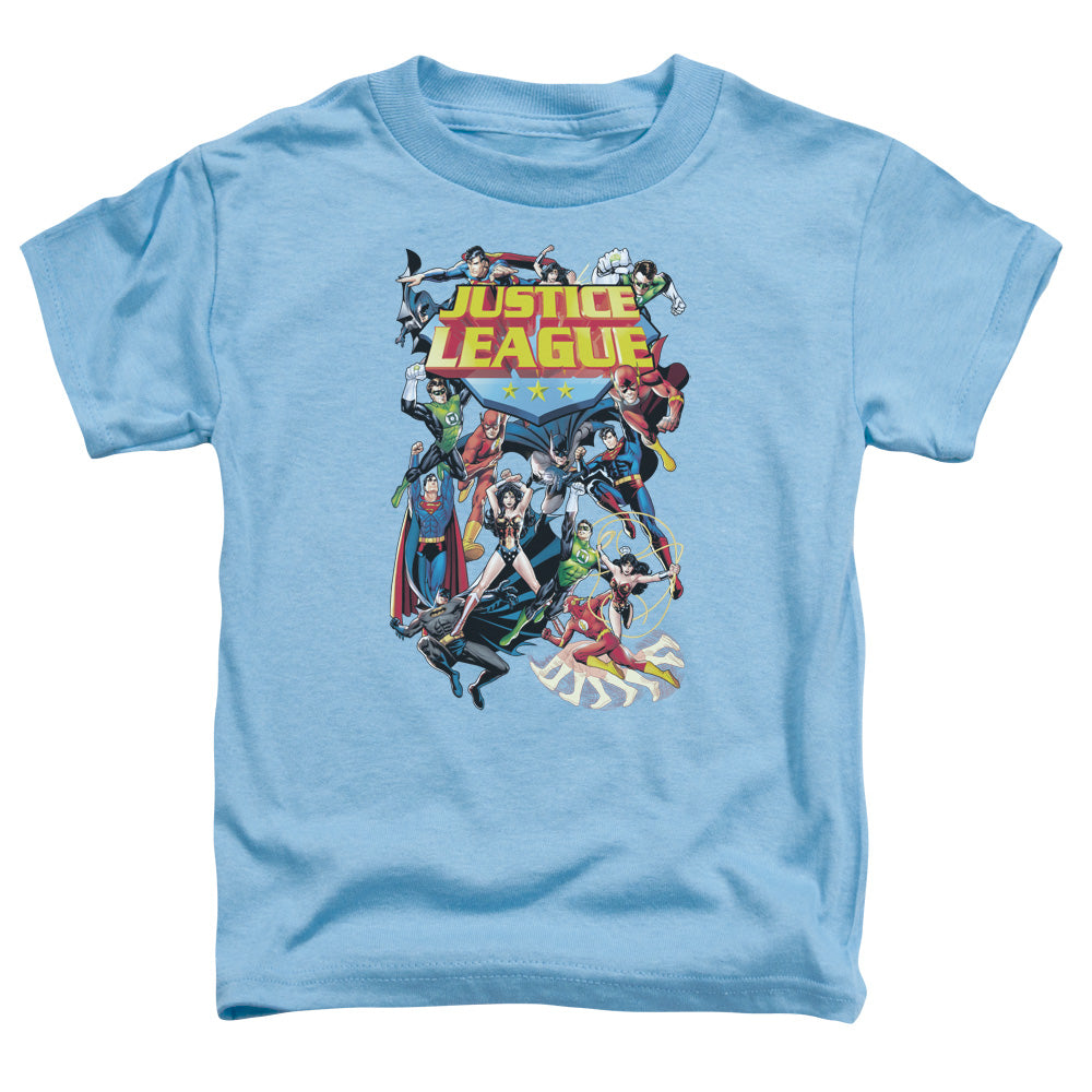 Justice League League a Plenty Toddler Kids Youth T Shirt Carolina Blue