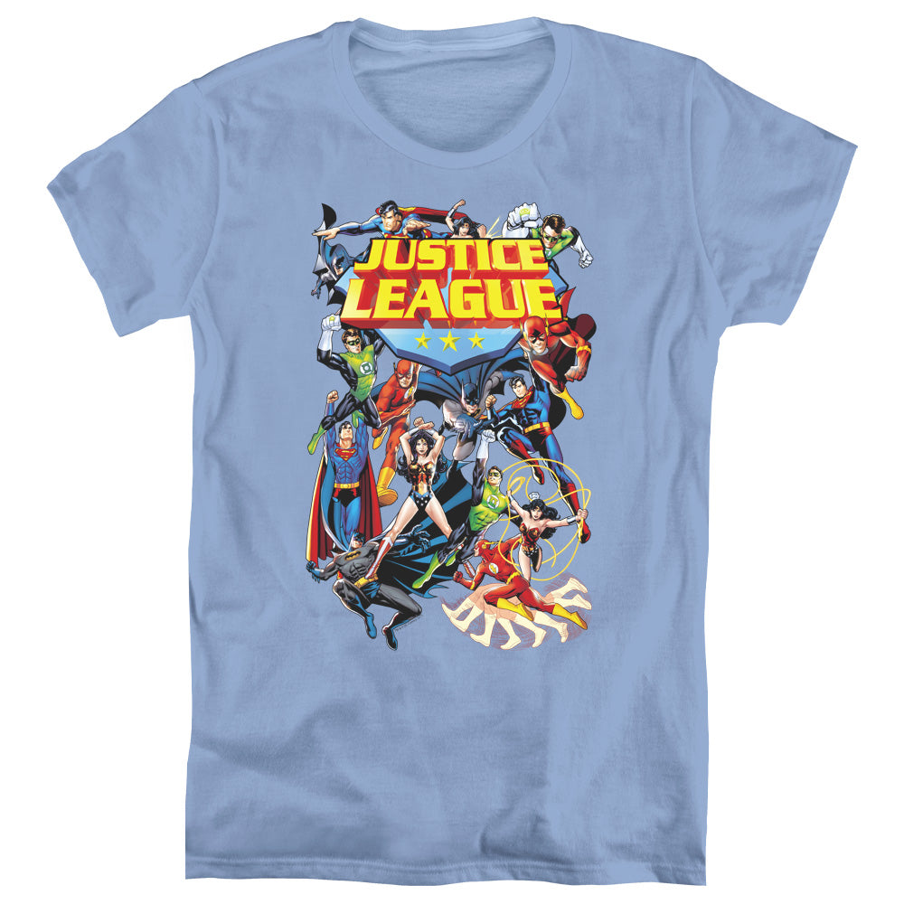 Justice League League a Plenty Womens T Shirt Carolina Blue