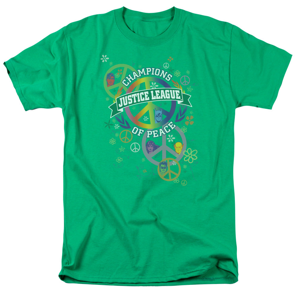 Justice League Peace League Mens T Shirt Kelly Green