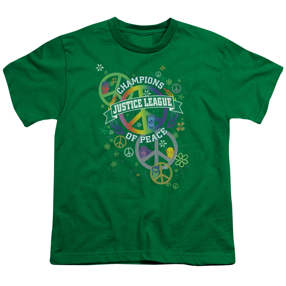Justice League Peace League Kids Youth T Shirt Kelly Green