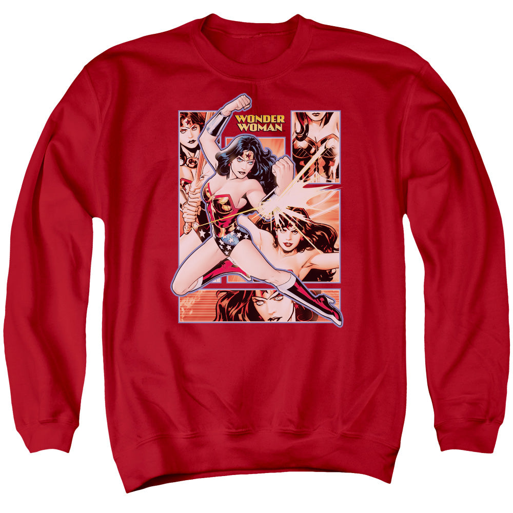 Justice League Wonder Woman Panels Mens Crewneck Sweatshirt Red