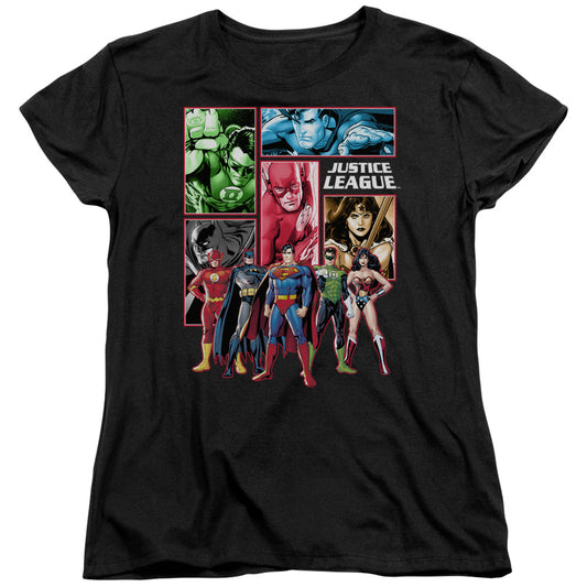 Justice League Justice League Panels Womens T Shirt Black