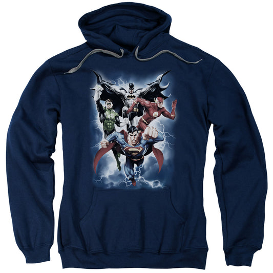Justice League the Coming Storm Mens Hoodie Navy Blue