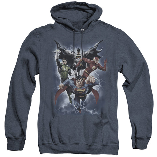 Justice League the Coming Storm Heather Mens Hoodie Navy Blue