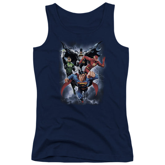 Justice League the Coming Storm Womens Tank Top Shirt Navy Blue