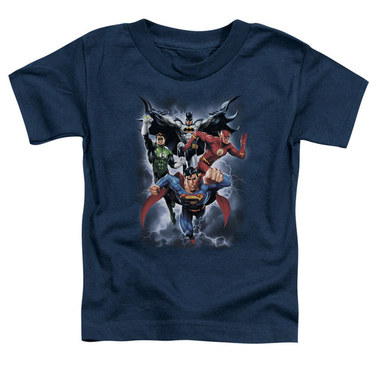 Justice League the Coming Storm Toddler Kids Youth T Shirt Navy Blue