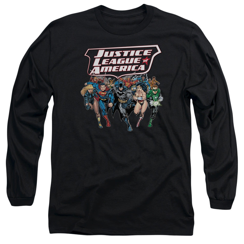 Justice League Charging Justice Mens Long Sleeve Shirt Black