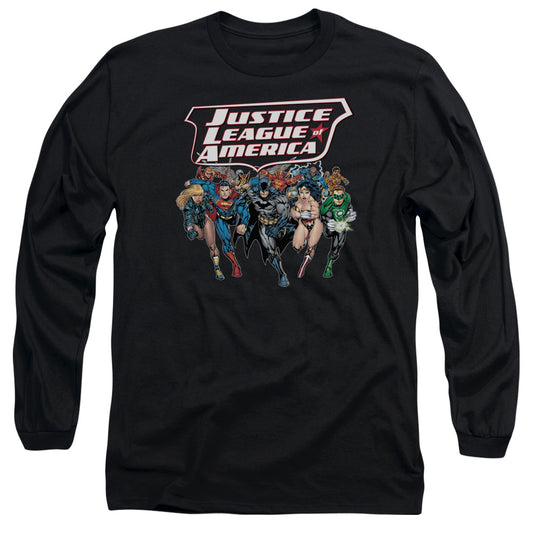 Justice League Charging Justice Mens Long Sleeve Shirt Black