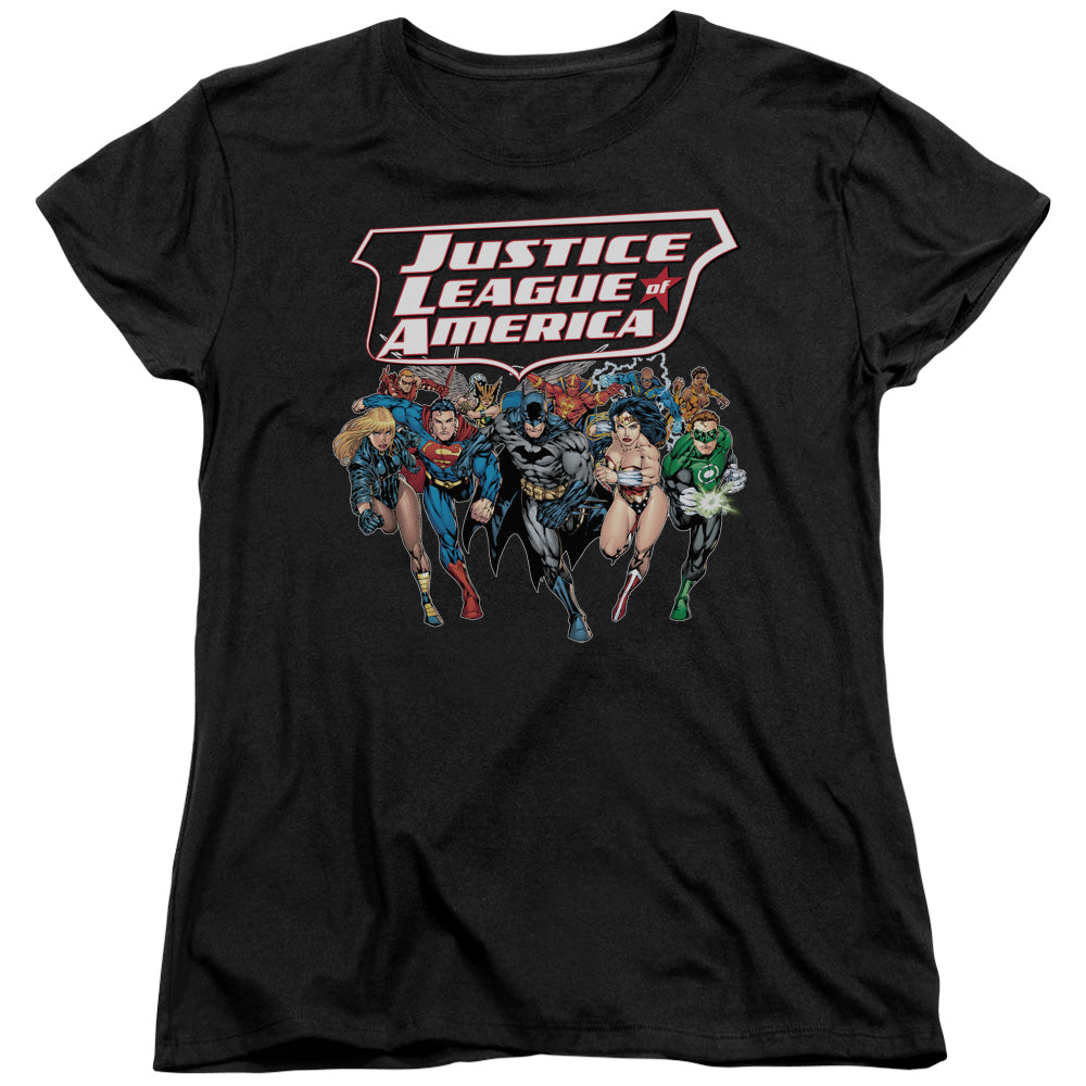 Justice League Charging Justice Womens T Shirt Black