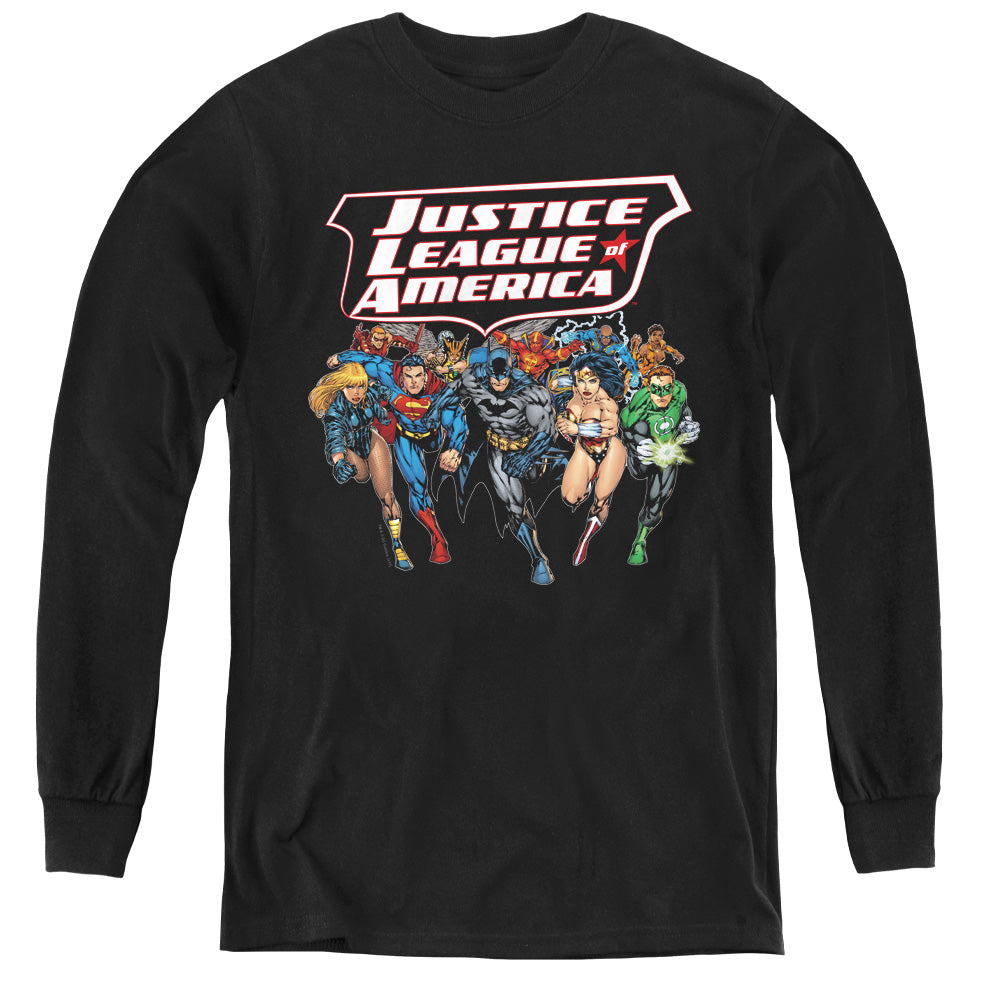 Justice League Charging Justice Long Sleeve Kids Youth T Shirt Black