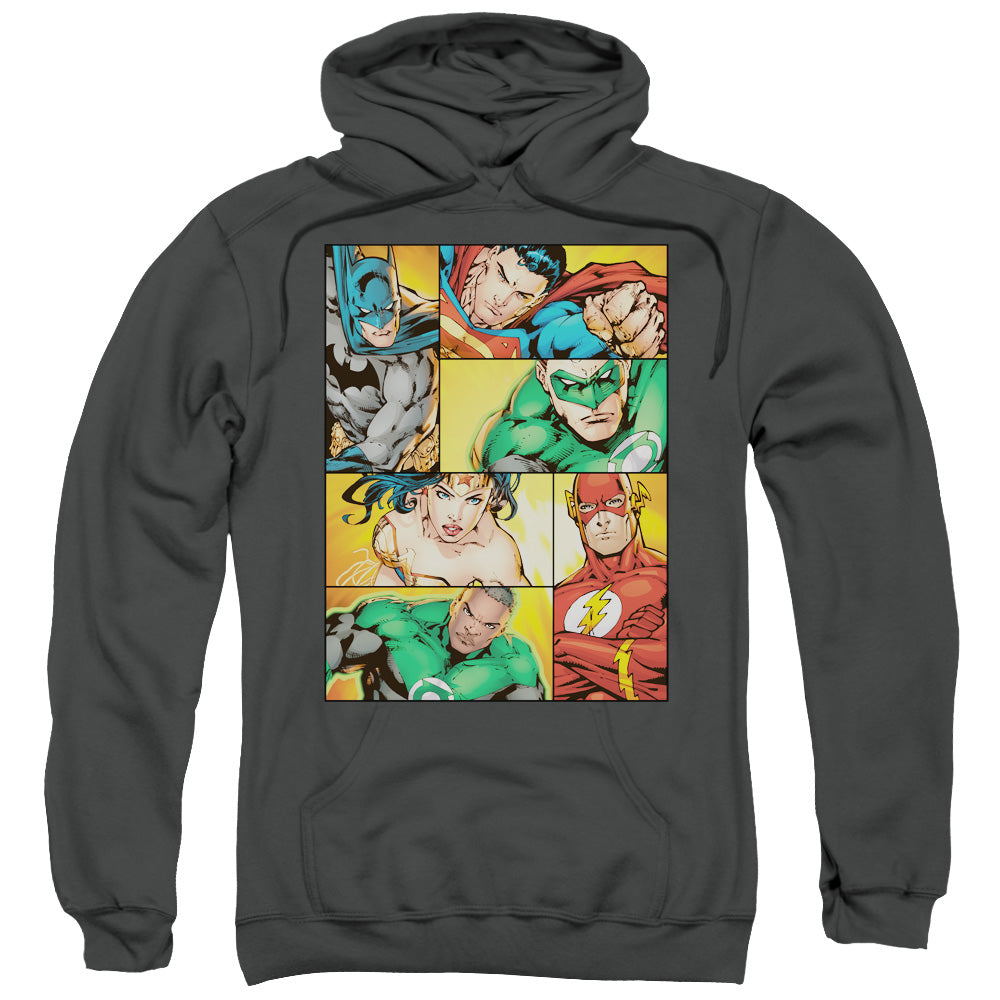 Justice League Hero Boxes Mens Hoodie Charcoal