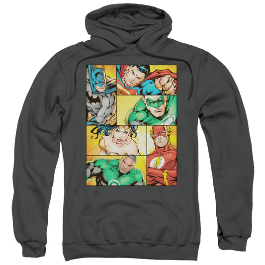 Justice League Hero Boxes Mens Hoodie Charcoal