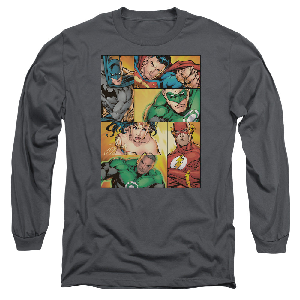 Justice League Hero Boxes Mens Long Sleeve Shirt Charcoal