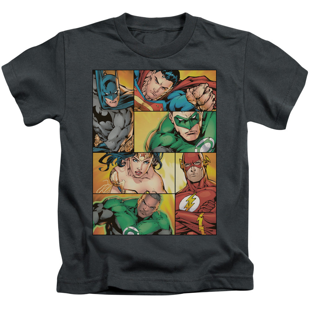 Justice League Hero Boxes Juvenile Kids Youth T Shirt Charcoal 