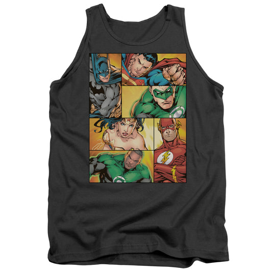 Justice League Hero Boxes Mens Tank Top Shirt Charcoal