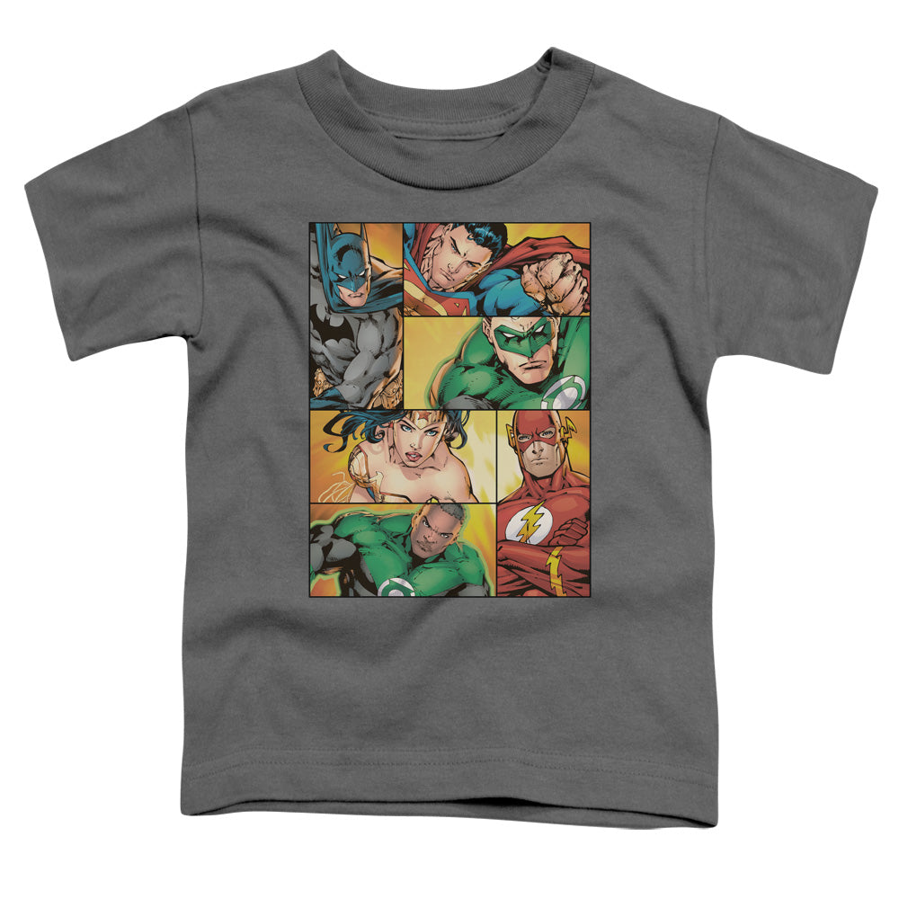 Justice League Hero Boxes Toddler Kids Youth T Shirt Charcoal
