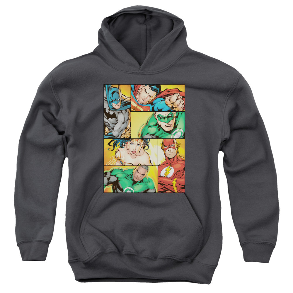 Justice League Hero Boxes Kids Youth Hoodie Charcoal