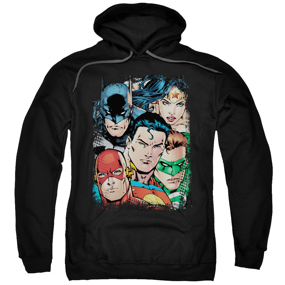 Justice League Up Close and Personal Mens Hoodie Black