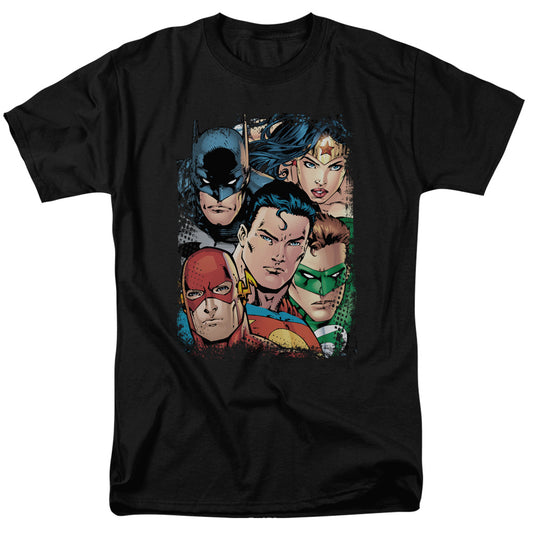 Justice League Up Close and Personal Mens T Shirt Black