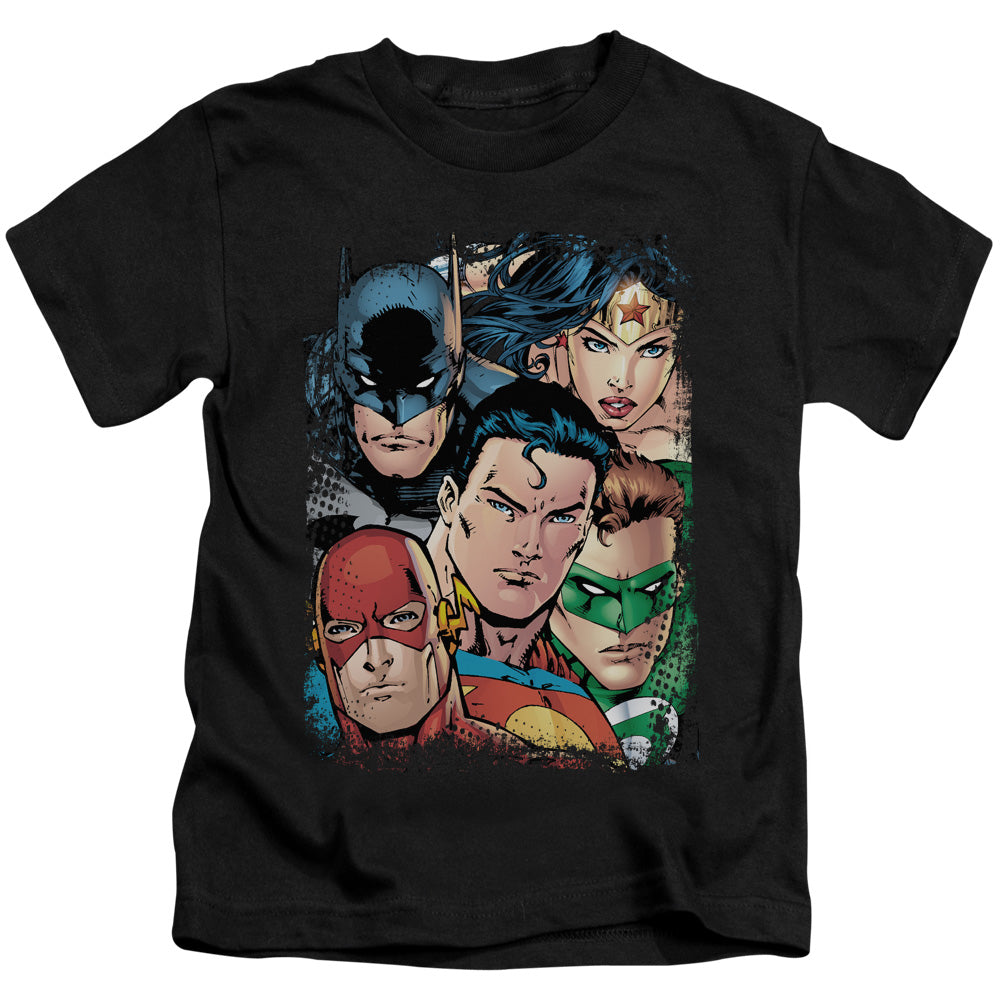 Justice League Up Close and Personal Juvenile Kids Youth T Shirt Black 