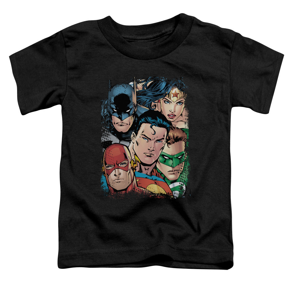 Justice League Up Close and Personal Toddler Kids Youth T Shirt Black