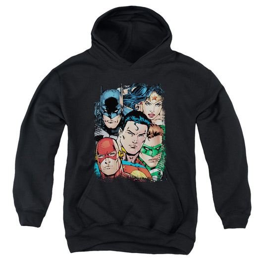 Justice League Up Close and Personal Kids Youth Hoodie Black