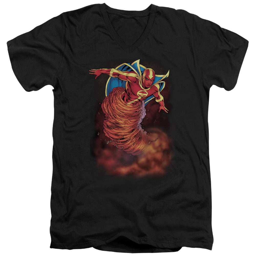 Justice League Tornado Cloud Mens Slim Fit V-Neck T Shirt Black