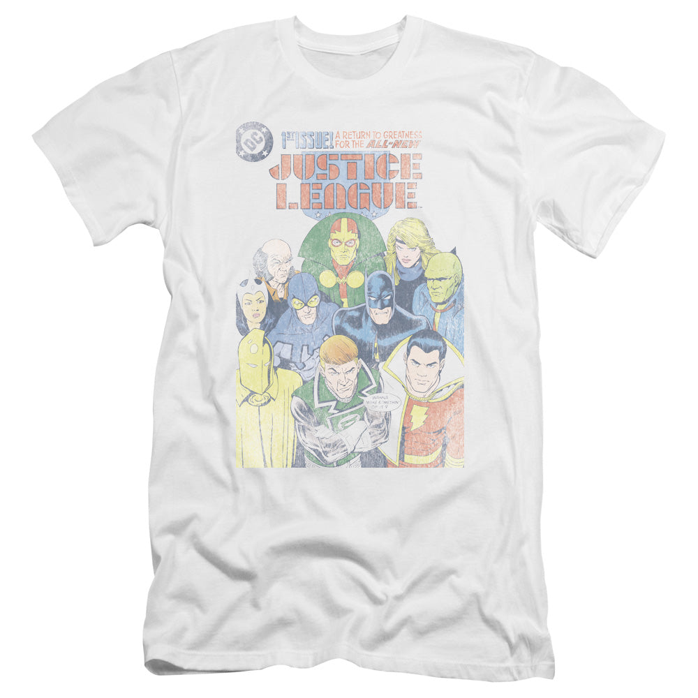 Justice League Justice League #1 Cover Premium Bella Canvas Slim Fit Mens T Shirt White